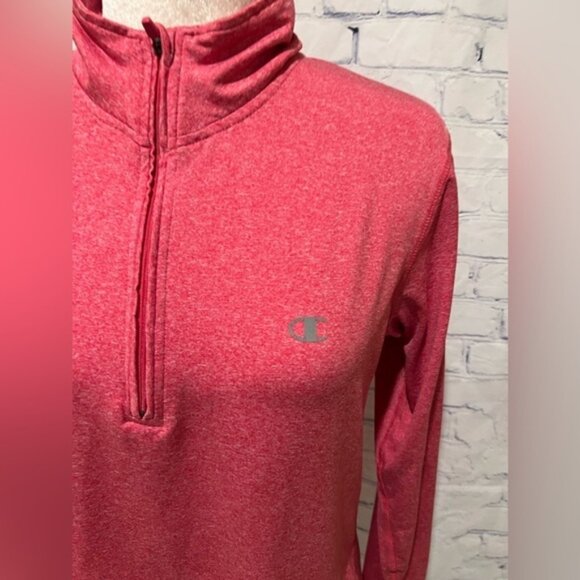 Champion Womens XL Long Sleeve Quarter Zip Up Mock Neck Athletic Shirt Pink - Picture 2 of 7